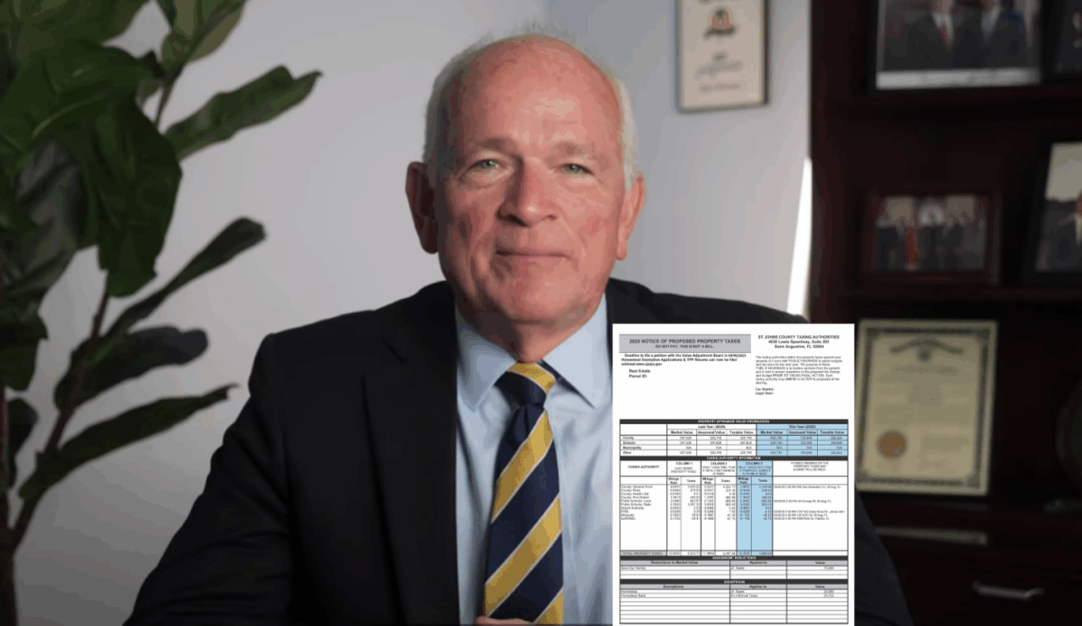 Image of St. Johns County Appraiser Eddie Creamer with TRIM notice in right bottom corner