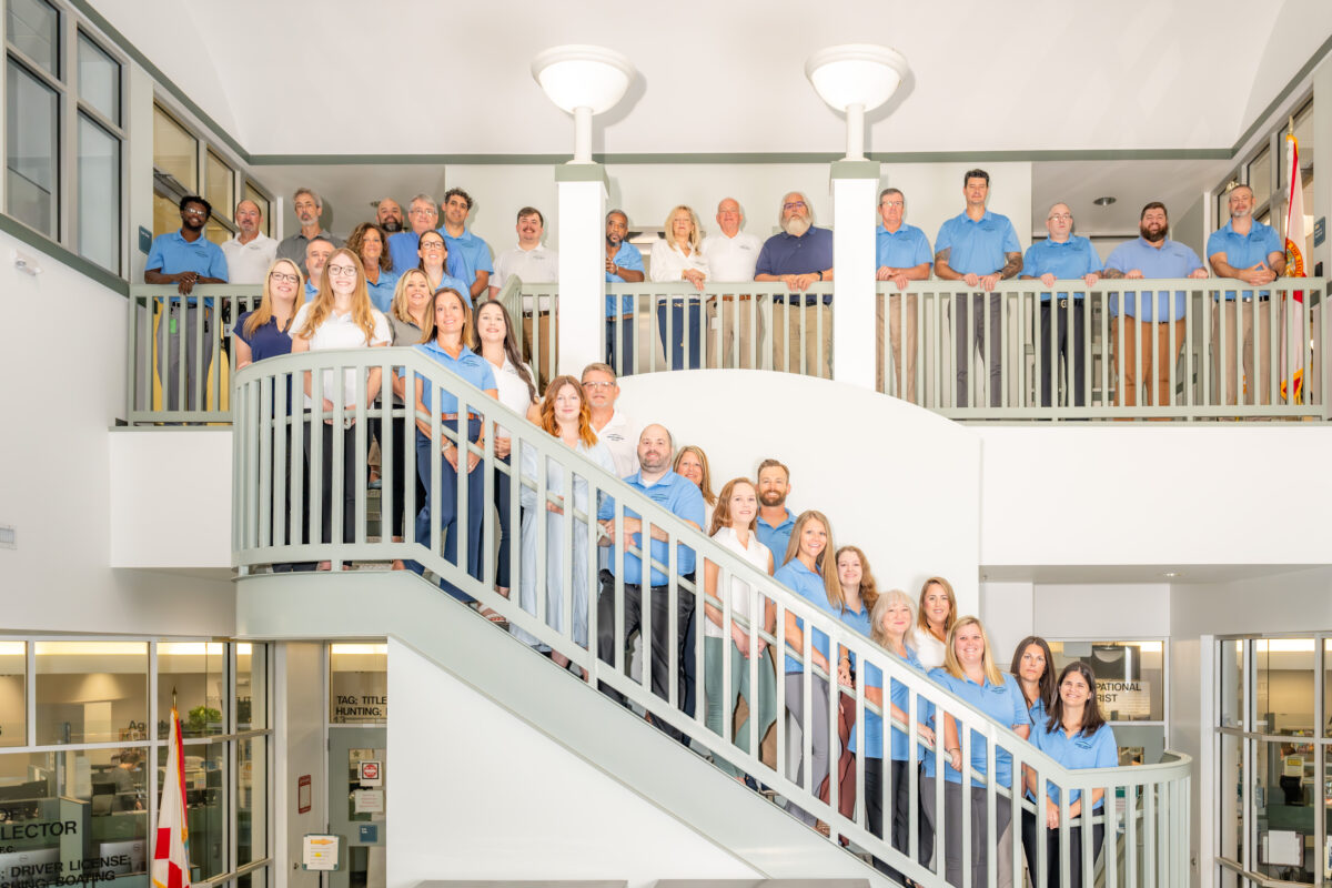 Entire St. Johns County Property Appraiser's Office team on stairs; 37 people in picture