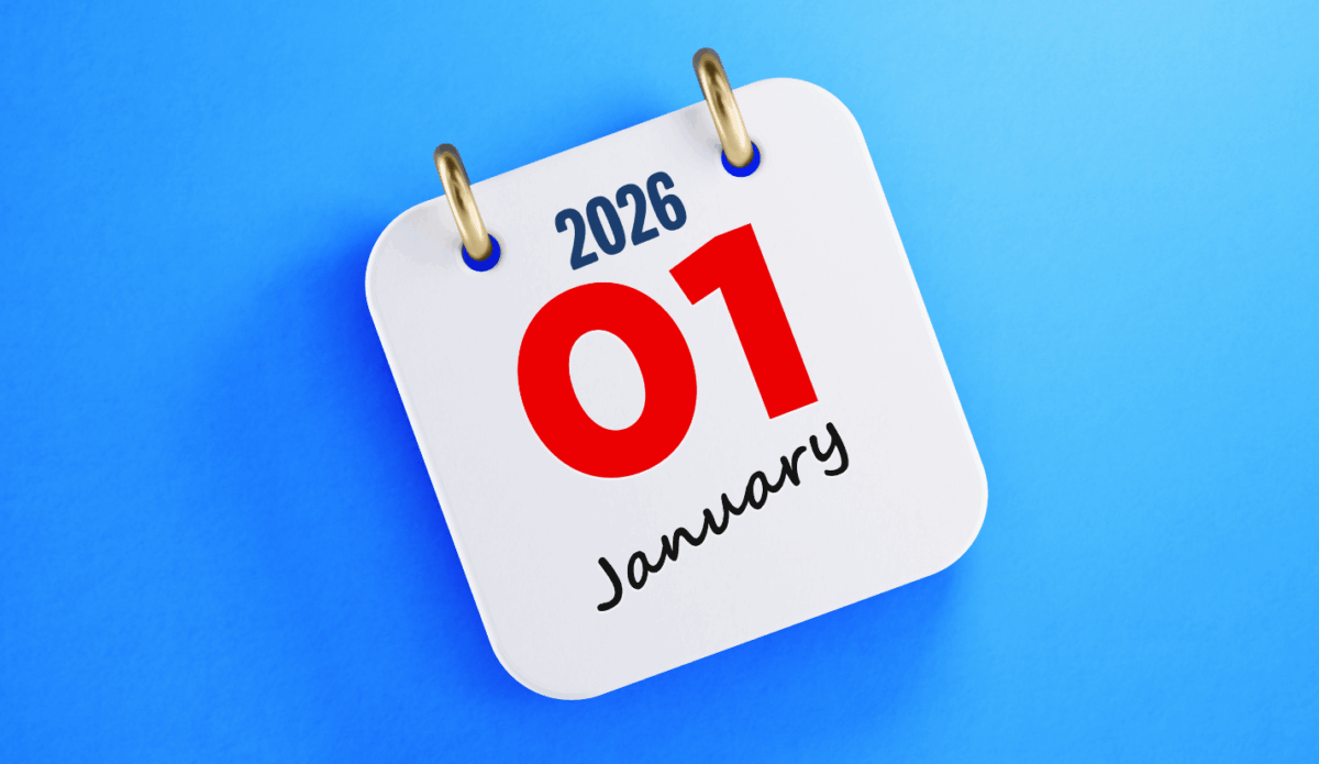 Daily flip calendar with 2026 January 01 date showing